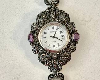 147-J: Vintage Sterling and Amethyst Boma Watch