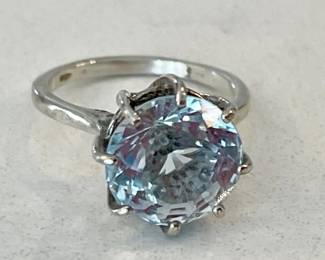 151-J: Sterling and Lab-Created Aquamarine Ring