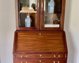 017-LR: Hinkel-Harris Mahogany Secretary Bookcase Desk