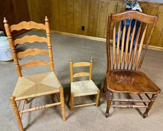 028-BON: Three Country-Style Wooden Chairs