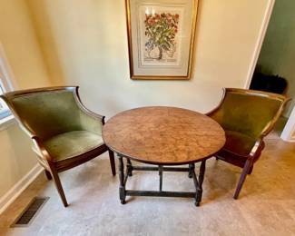 001-KIT: Vintage Gateleg Drop-Leaf Table & Pair of Upholstered Barrel Chairs