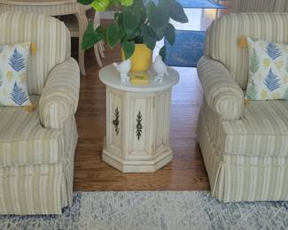 PRESALE - ($65 EACH)MATCHING CLASSICAL STRIPED TAUPE ROLLED ARMED CHAIRS