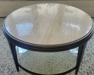 PRESALE - $80 VINTAGE MARBLE TOP CLASSIC ROUND COFFEE TABLE WITH MATCHING $50 END TABLE(RUG NOT FOR SALE)