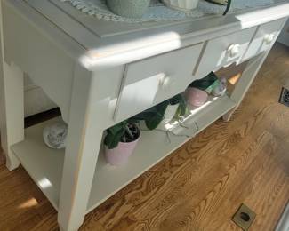 PRESALE - $80 BASSETT 3 DRAWER SOFA/ENTRY TABLE WITH MATCHING $60 END TABLE