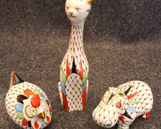 CAT HIPPO ROOSTER HOLLOHAZA HUNGARY FIGURINES