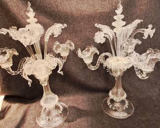 BEAUTIFUL BLOWN GLASS EPERGNE 28" T CANDLE HOLDERS