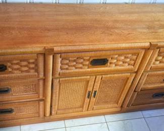 VINTAGE WICKER WEVE DIXIE FURNITURE 70"L DRESSER MID CENTURY VERY SOUGHT AFTER PIECE