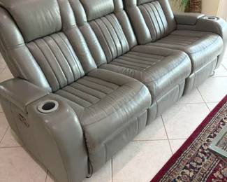 Dale grey leather recliner sofa
