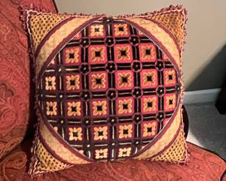 Decorative Throw Pillow with Geometric Medallion and Damask Back