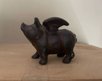 Vintage Cast Iron Flying Pig Figurine