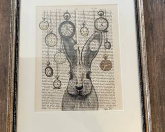 Framed Collage Art - Rabbit and Pocket Watches by Fab Funky