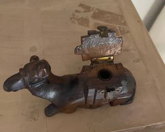Vintage Wooden Camel Inkwell Box
