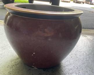 Large Glazed Ceramic Planter Pot - Mottled Brown