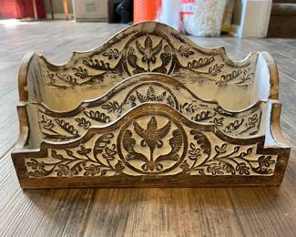 Vintage Italian Florentine Style Carved Wood Letter Holder