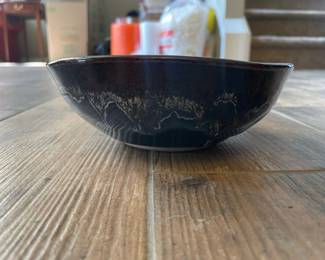 Handmade Studio Pottery Bowl with Split Blue and Red Glaze