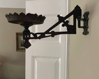 Vintage Cast Iron Oil Lamp Wall Sconce with Acanthus Leaf Motif