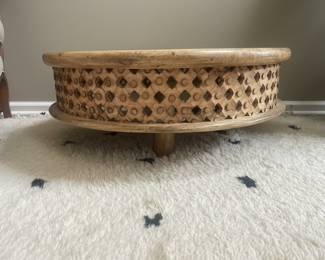 Hand-Carved Mango Wood Round Coffee Table