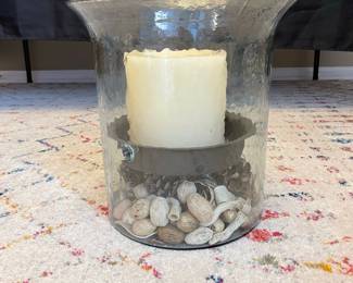 Hammered Glass Hurricane Candle Holder with Natural Fill