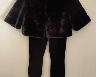 White House Black Market Faux Fur Jacket and Velvet Leggings Set
