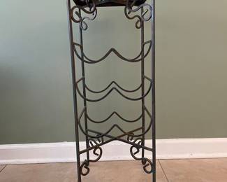 Vintage Wrought Iron Wine Rack with Scrollwork and Grape Motifs