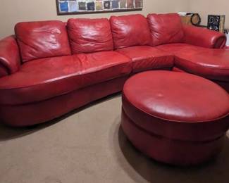 high end leather couch and ottoman  