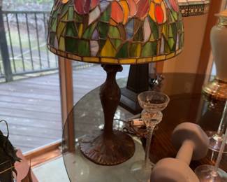 Colorful Tiffany-style stained glass lamp