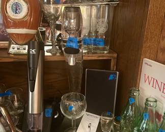 Wine corker & aerator, collector coke bottles, football decanter