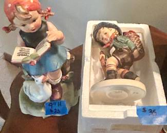 Vntg Germany 9”h Hummel girl & goose $20, boy w/ backpack $35