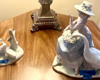 Lladro Girl w/ “Goose trying to eat” $75, 3 baby geese $25