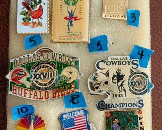 Various Vntg Commerative Pins Football, locations, events (Desert Storm, Super Bowl, World Series)