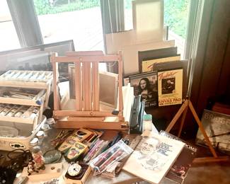 various sz new canvases, sketch paper pads, easels, paint