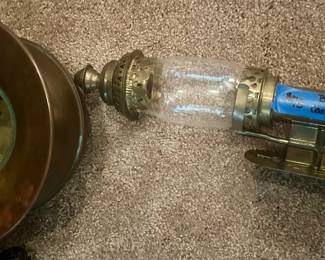 Brass and Glass vintage carriage lamp $75; Brass Spittoon $20