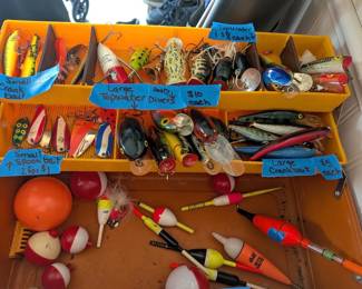 Various fishing, lures and tacklebox