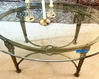 Glass top oval coffee table 44” x 30 $60