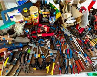 Garden tools and products, various hand, screwdrivers, pliers, wrenches