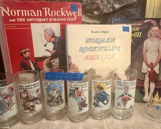 Norman Rockwell complete set of 6 Collector glasses $35 & books