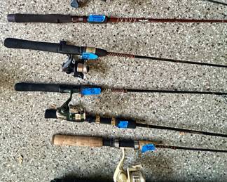 Various fishing rods, and 2 carrying case cases