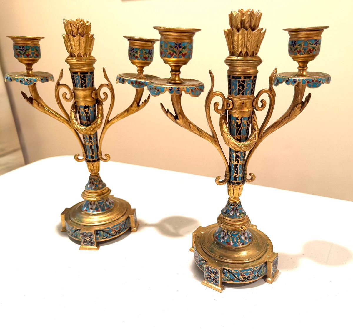Pair/19thC. .century French champlevé candelabra