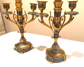 Pair/19thC. .century French champlevé candelabra