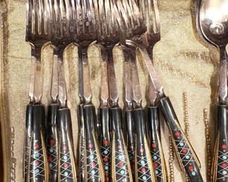 Vintage Jezzine (Lebanon) bone inlaid flatware/service for 12