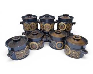 Ten Brown  Green Lidded Stoneware Soup Bowls by Denby