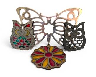 Stained Glass Owl, Flower,  Butterfly Trivets
