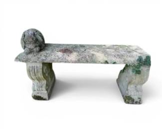 Concrete Garden Bench w Rabbit Statue