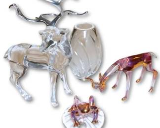 Waterford Crystal Vase  Blown Art Glass Animals