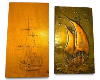 Sailing Ship Wall Art Engraved Wood  Pressed Copper