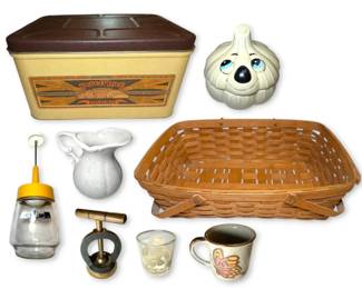 Vintage Kitchen  Bread Box, Longaberger Basket, Garlic Container,  More