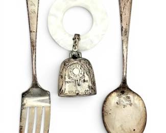 Sterling Silver Baby Rattle With Fork  Spoon 39g Total