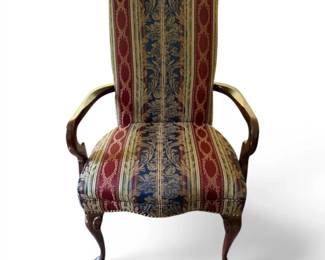 Queen Anne Style Striped Upholstered Wooden Armchair