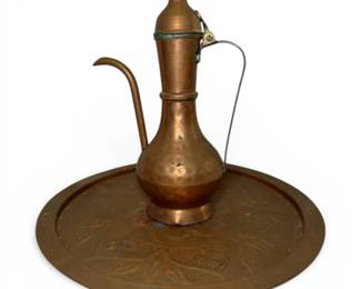 Copper Teapot  Floral Tray