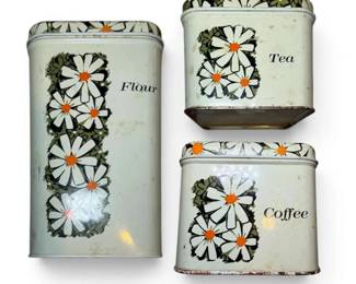 Vintage Floral Metal Kitchen Canisters Coffee, Tea, Flour